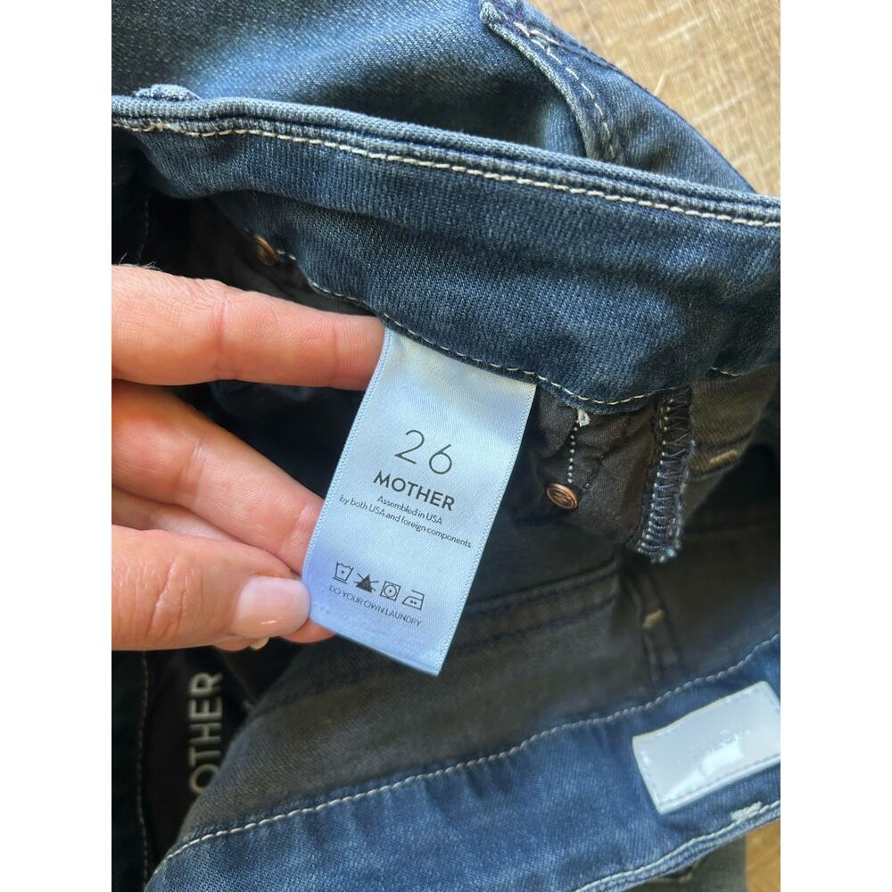MOTHER The Looker Ankle Fray Repeating Love Skinny Jeans Womens 26 Raw Hem Blue - Picture 6 of 13